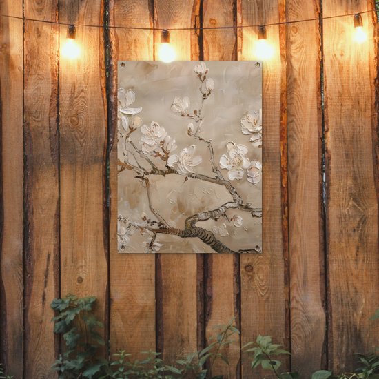 Affiche de jardin 60x80 cm - Décoration de jardin Fleurs - Moderne - Beige - Wit - Fleur - Affiche pour le jardin - Décoration extérieure - Peinture de jardin de clôture - Décoration murale en tissu de jardin - Décoration murale en tissu de balcon