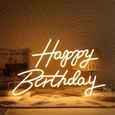 Happy Birthday-neonbord, 16,5 x 11,8 inch Happy Birthday Letters LED neonlicht, USB-aangedreven wandlamp, verjaardagsfeestje decoratie (wit