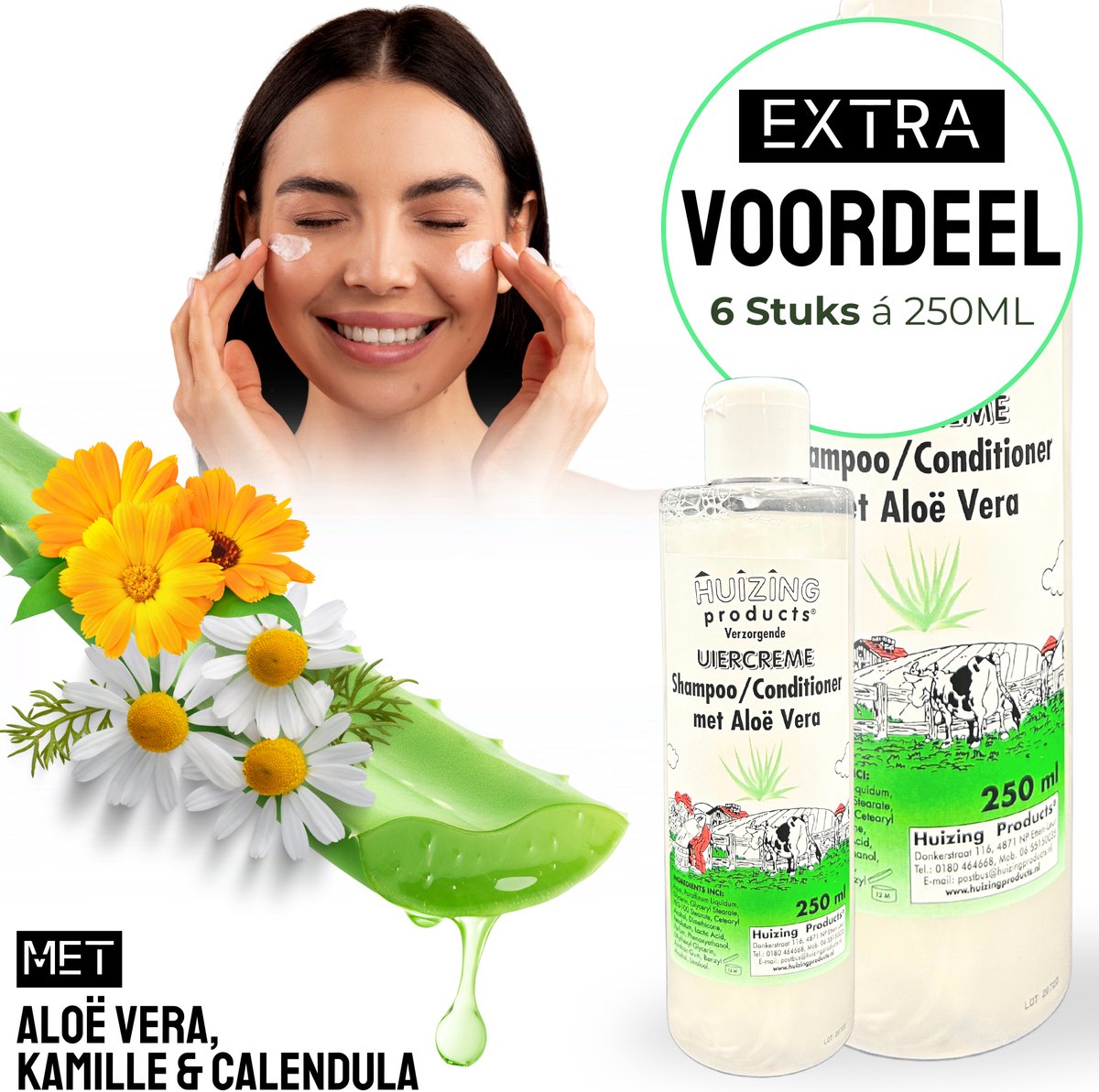 Huizing® 6 Stuks Natuurlijke Shampoo met Uiercrème – Voordeelverpakking shampoo - shampoo – conditioner – herstellende shampoo - douchegel – aloë vera – conditioners – haar creme – Vol & Gezond haar