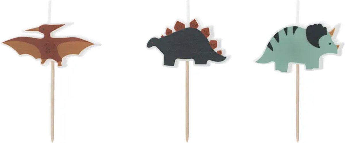 PartyDeco - Dino kaarsen set - 3 stuks - 3 cm