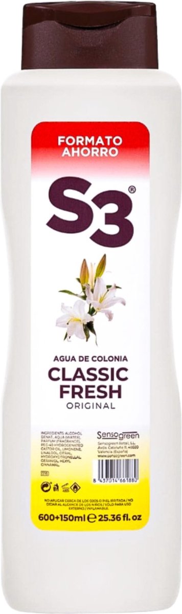 Goedkoopste S3 | Classic Fresh Original | Agua de Colonia | Eau de Cologne | Verfrissend | Uit Spanje | 750ml