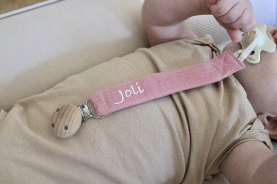 Speenkoord met naam - katoen - roze - houten knop - speenketting met naam - baby - gepersonaliseerd kraamcadeau - stof - jongen - meisje - fopspeen - accessoires baby - katoen - Roze - ZIE BESCHRIJVING VOOR HET DOORGEVEN VAN DE NAAM van Merkloos — afbeelding 4