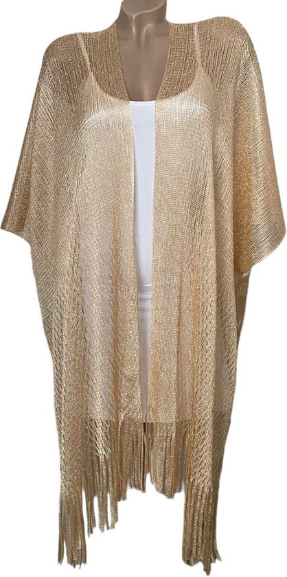 Foto: Kaftan vest omslagsjaal glanzend in het effen kleur beige goud one size