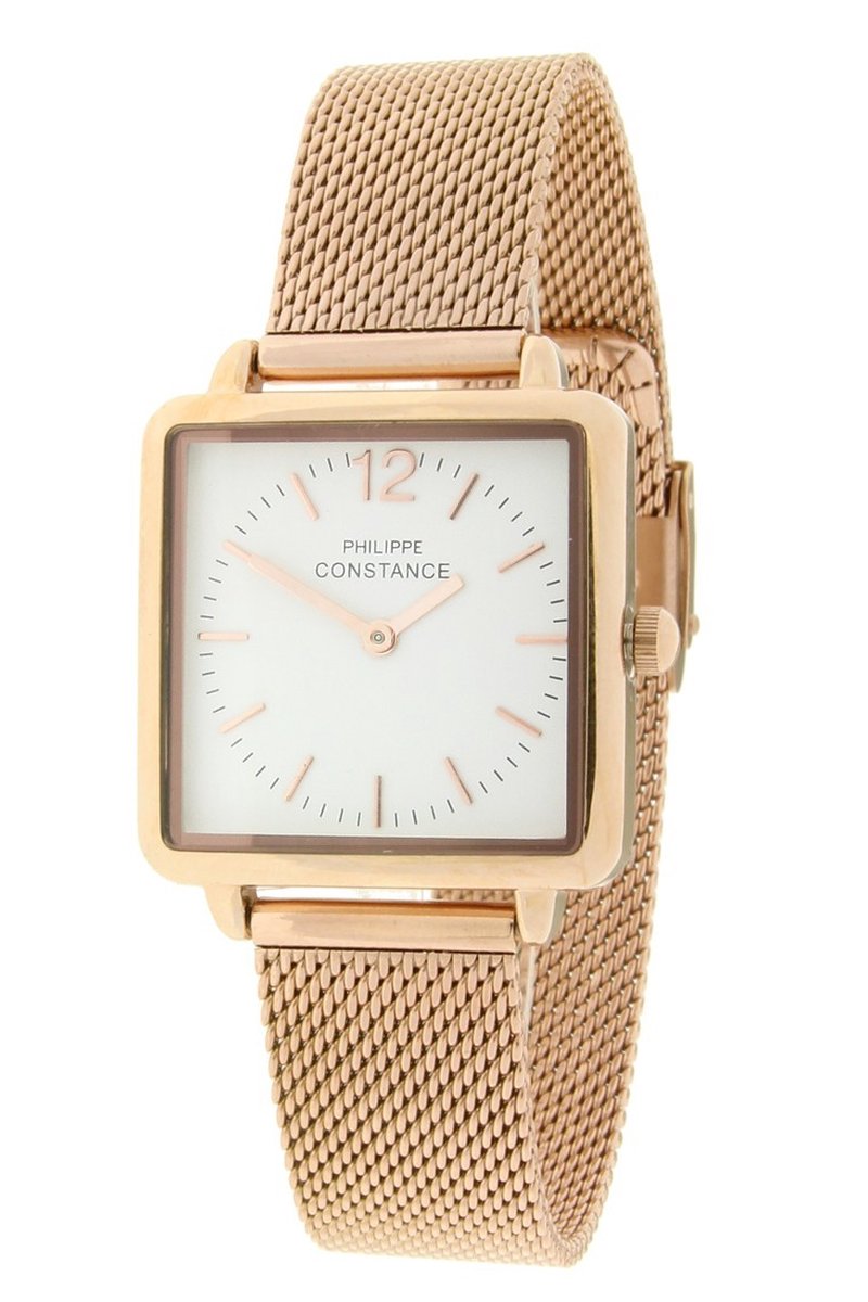 Horloge Optimal Rosé Wit - Philippe Constance - Inclusief Batterij - Volledig RVS - Dames - Nikkelvrij