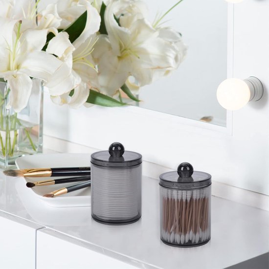 Distributeur de cotons - 3 pièces - Avec couvercle - Porte-coton transparent - Support de rangement pour distributeur - Support pour cotons, cotons-tiges ou bijoux - Organisateur de salle de bain - Cotons, cotons-tiges ou bijoux non inclus