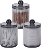 Distributeur de cotons - 3 pièces - Avec couvercle - Porte-coton transparent - Support de rangement pour distributeur - Support pour cotons, cotons-tiges ou bijoux - Organisateur de salle de bain - Cotons, cotons-tiges ou bijoux non inclus