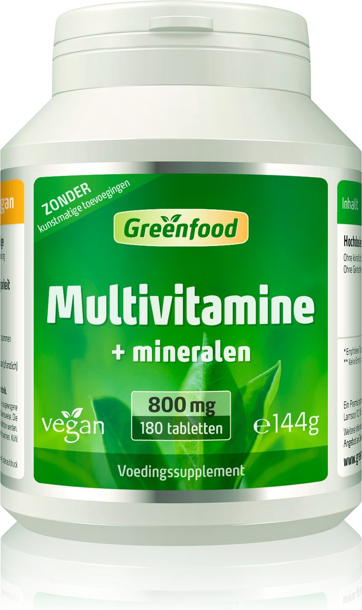 Goedkoopste Greenfood Multivitamine Mineralen, 800 mg, hoge dosering, 180 tabletten - Met hoge biologische beschikbaarheid. Zonder kunstmatige toevoegingen. Veganistisch. GMO-vrij.