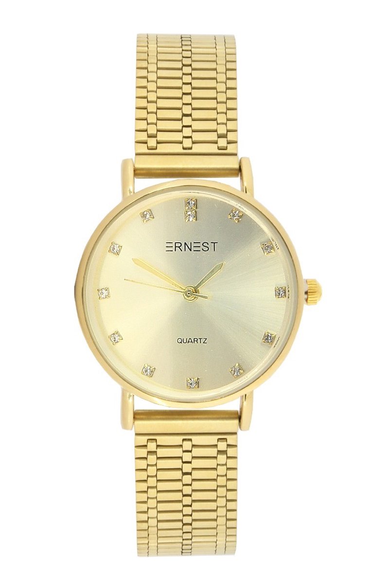 Horloge Alexa Goud-Goud - Ernest - Inclusief Batterij - Volledig RVS - Dames - Nikkelvrij