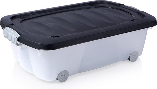 MISNODE Opbergruimte voor onder het bed, metalen opbergorganizer voor onder het bed met wielen, gereedschapsvrije montage, wit (62 x 42 x 16 cm