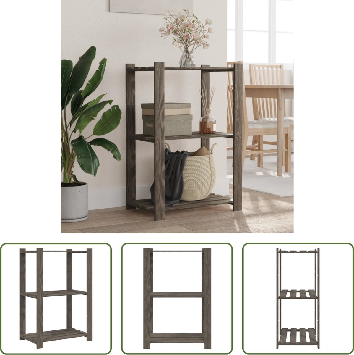 The Living Store Opbergrek Massief Grenenhout 60 x 38 x 90 cm Grijs