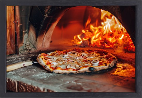 Tableau Pizza - Portrait alimentaire - Peinture sur toile Four - Tableau Vintage - Peintures sur toile avec cadre de cuisson - Décoration chambre toile avec cadre de cuisson 60x40 cm
