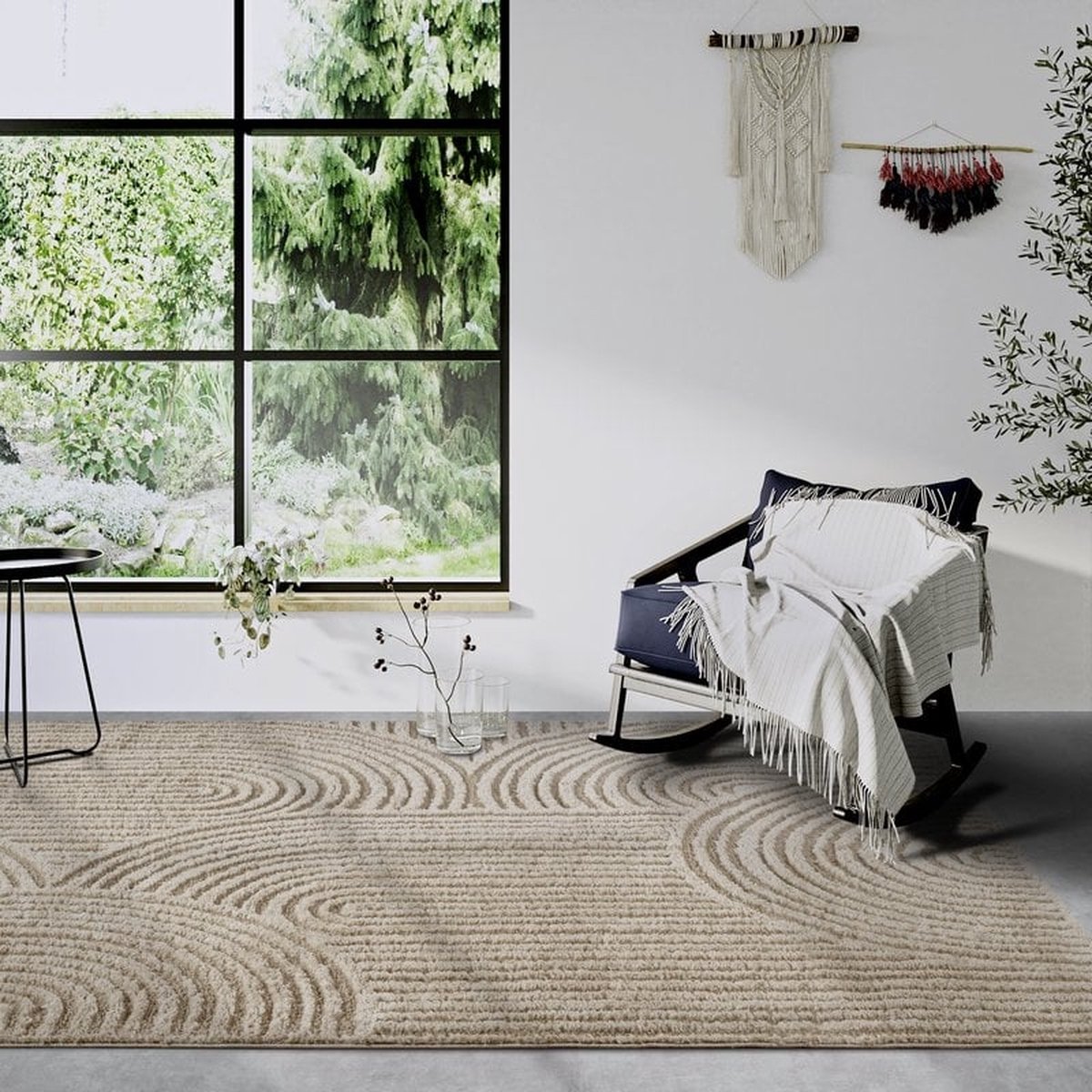 Flycarpets Gallery Chappe Japandi Vloerkleed Beige - 120x170 cm - Hoogpolig Tapijt
