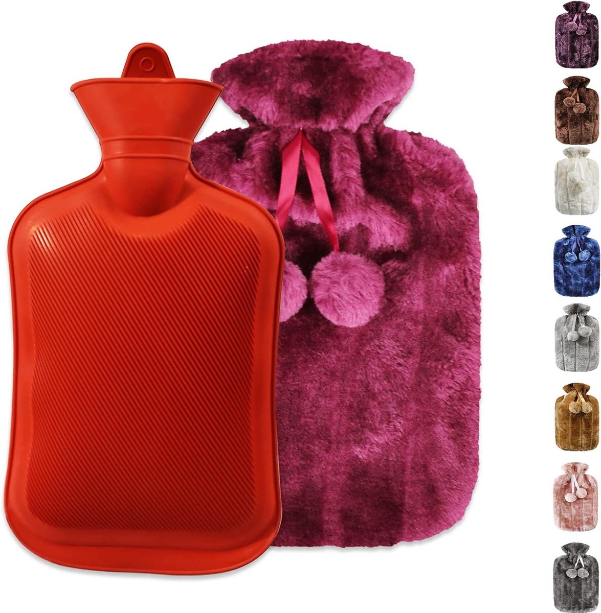 Bol.com Zachte wollige warmwaterkruik 2 liter roze met zachte overtrek voor kinderen en volwassenen aanbieding