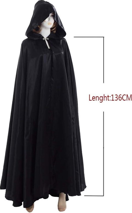 Cape Noire Élégante Avec Capuche Pour Femme - Manteau Cosplay Vampire Halloween Noël Mariage