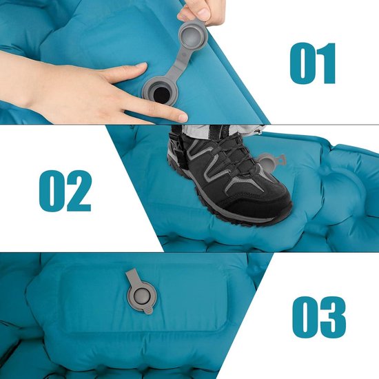 Vochtbestendig Draagbaar Matras voor Outdoor Reizen - Wandelen Camping Picknick Luchtkussen Pauwblauw Nylon Opblaasbaar Bed - Bezienswaardigheden en Trek. van Merkloos — afbeelding 2
