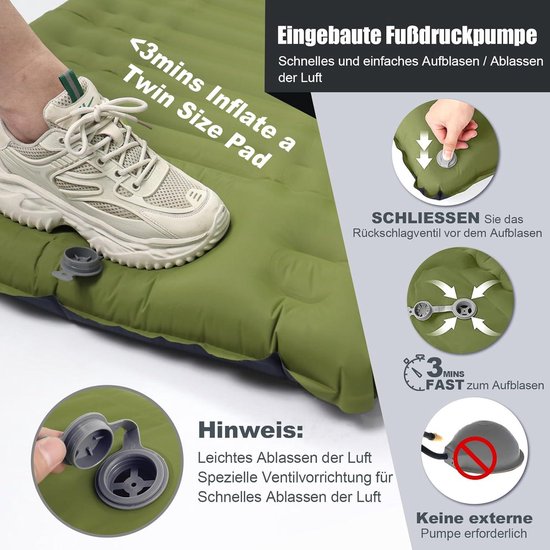Slaapmat - extra dikte 10 cm - opblaasbare slaapmat - lichtgewicht - waterdicht - ingebouwde pomp - luchtmatras - camping backpacken wandelen tent reizen van The Friendly Swede — afbeelding 2