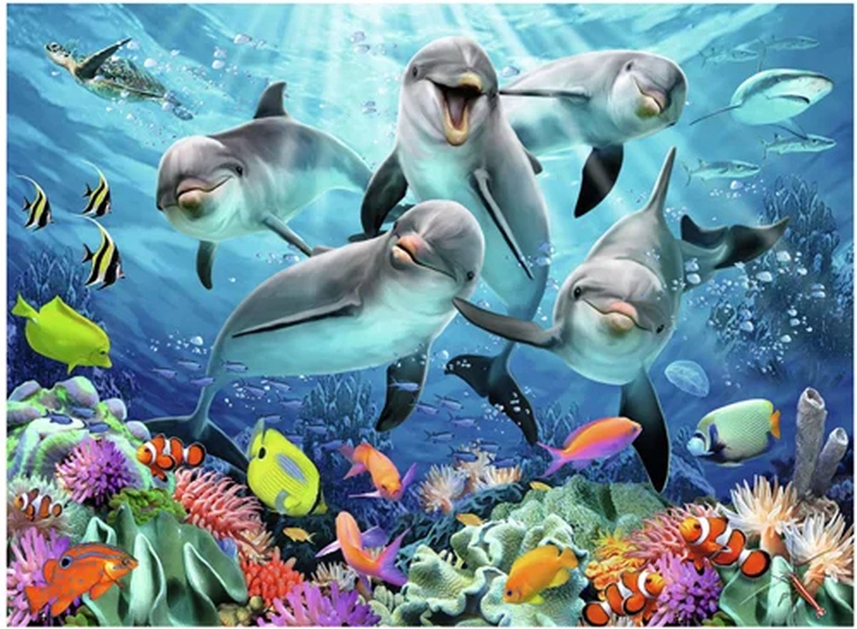 Ravensburger puzzel Dolfijnen in het koraalrif - Legpuzzel - 500 stukjes — afbeelding 4