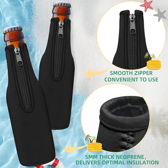flessenkoeler - Bierfleskoelerhoezen, standaard ritssluiting, extra dikke neopreen geïsoleerde hoes - houdt bier koud en handen warm, antislip 12 OZ Longneck flessenhouder (zwart, 6-Stuks) - Koeltas van neopreen voor flessen Koelboxen & -elementen van Stubby Club. — afbeelding 4