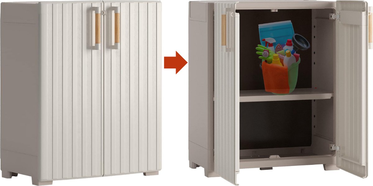 Merklooss Tuinkast Tuinkist Tuinkasten voor Buiten Tuinberging Kunststof 90x50x100cm Beige