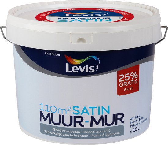 Peinture pour les murs Levis - Satin - Wit - 8 + 2L