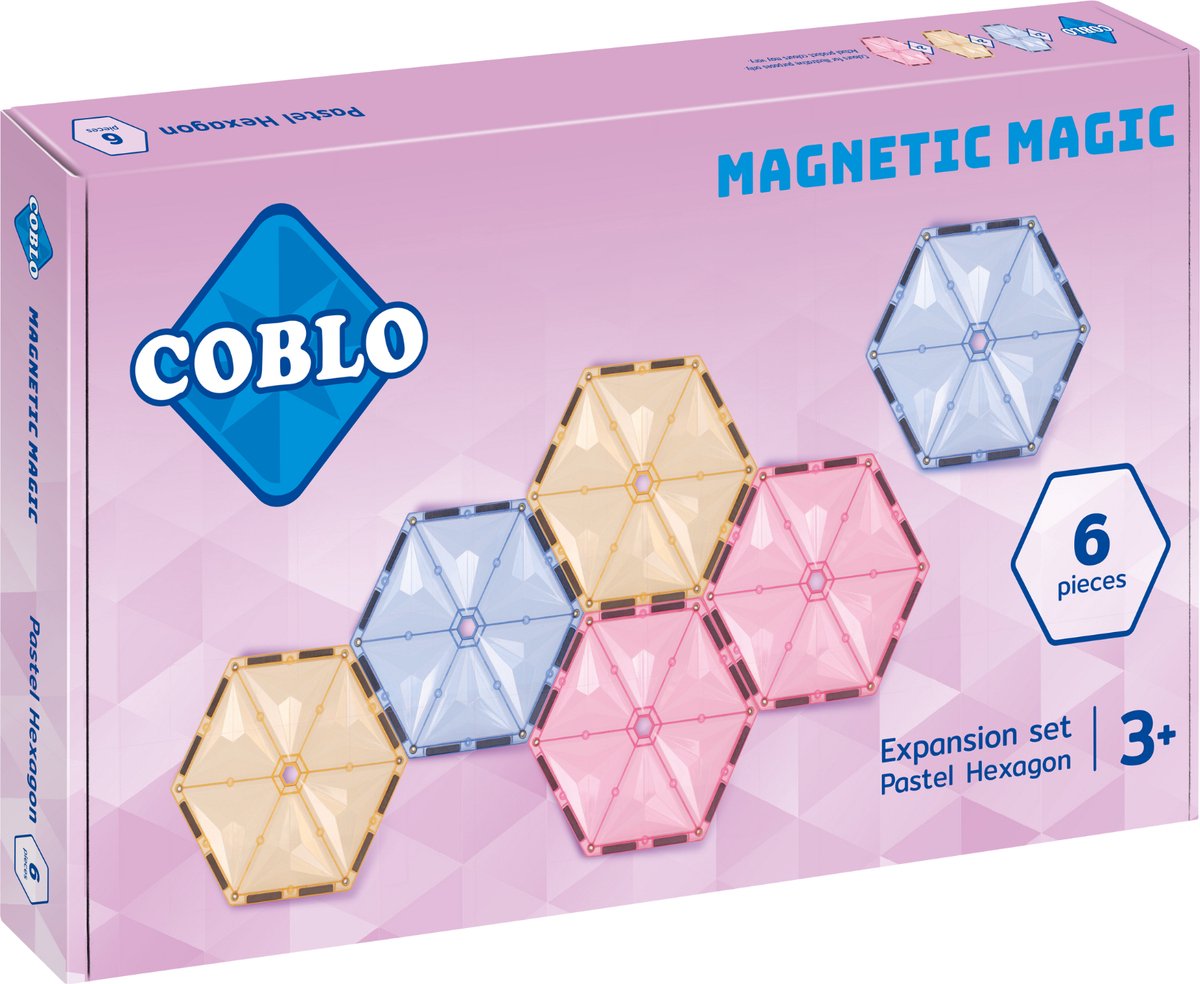 Coblo-Uitbreidingsset Pastel- 6x Zeshoek- Magnetisch speelgoed-Montessori speelgoed-Magnetische tegels-STEM speelgoed-Cadeau kind-Speelgoed 3 jaar t/m 12 jaar