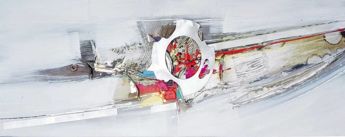 karo-art Schilderij - Handgeschilderd - Abstract 4, 150x60cm Multikleur