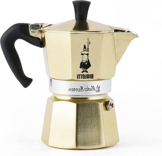 3-kopjes moka pot koffiezetapparaat van goudkleurig materiaal