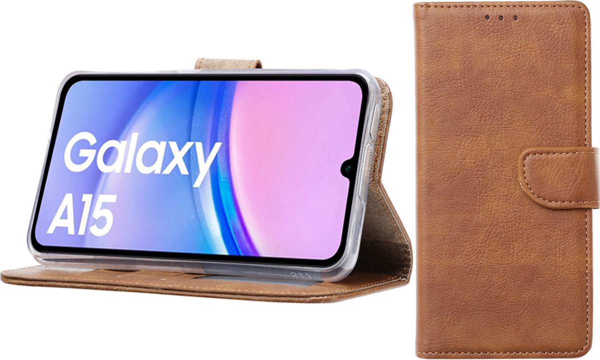 Bixb Hoesje Geschikt voor Samsung Galaxy A15 – portemonnee bookcase met pasjeshouder - Bruin