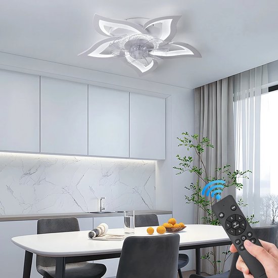 5 Lotus Ventilator Lamp - Plafondventilator - Smart Lamp - Met Dimmer - 3 Standen Ventilator - Keuken Lamp - Woonkamerlamp - Moderne lamp