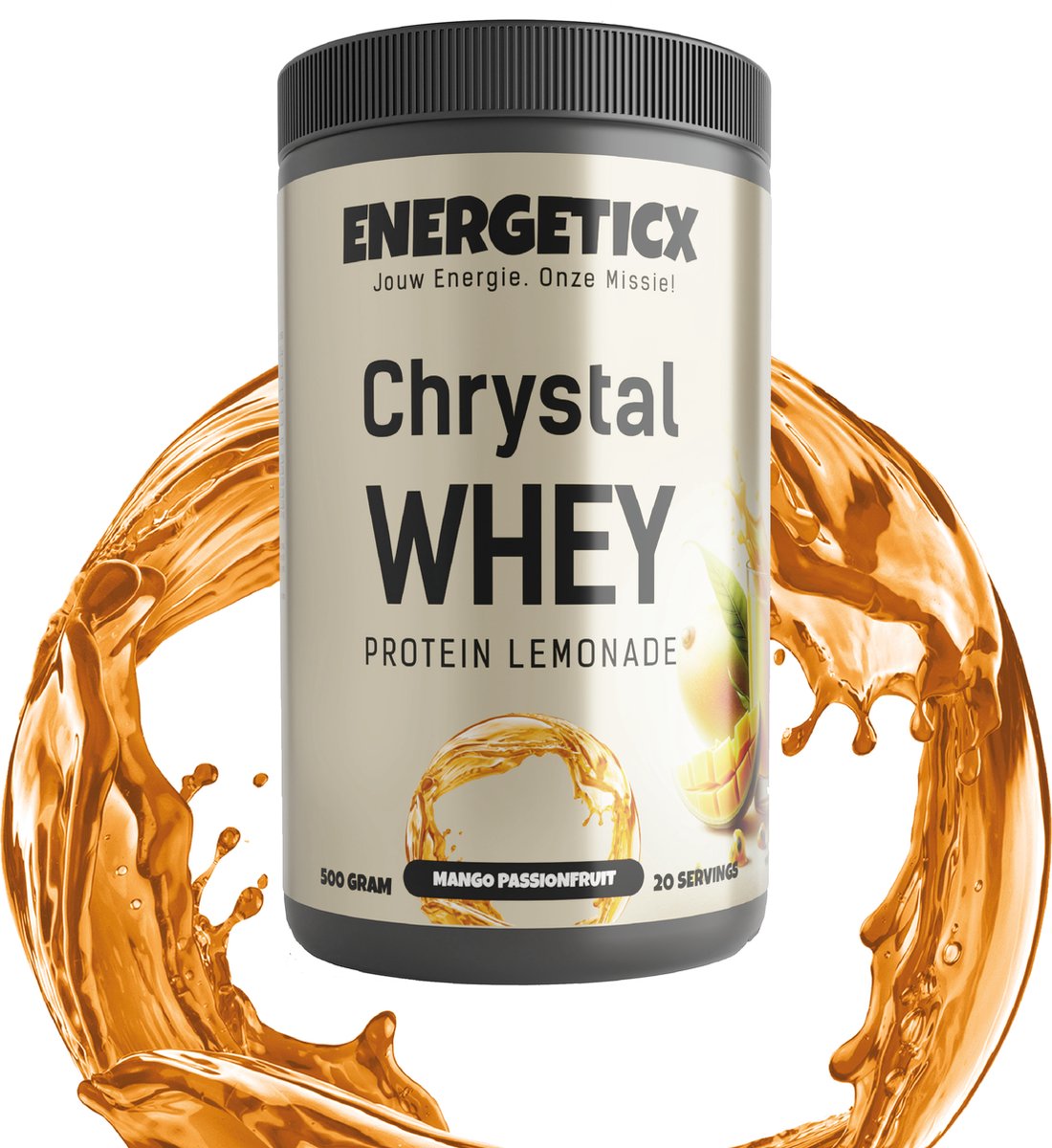 ChrystalWhey Clear Isolate Mango Passievrucht - Proteine Limonade - Eiwit Poeder - Eiwitshakes - Whey-Isolaat - Proteine poeder - Suikervrij/Vetvrij - 500 gr / 20 shakes