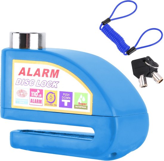 Foto: Schijfremslot alarm 6mm remschijf slot motorslot alarmslot extra veilig fiets slot scooterslot fatbike scooter motor blauw