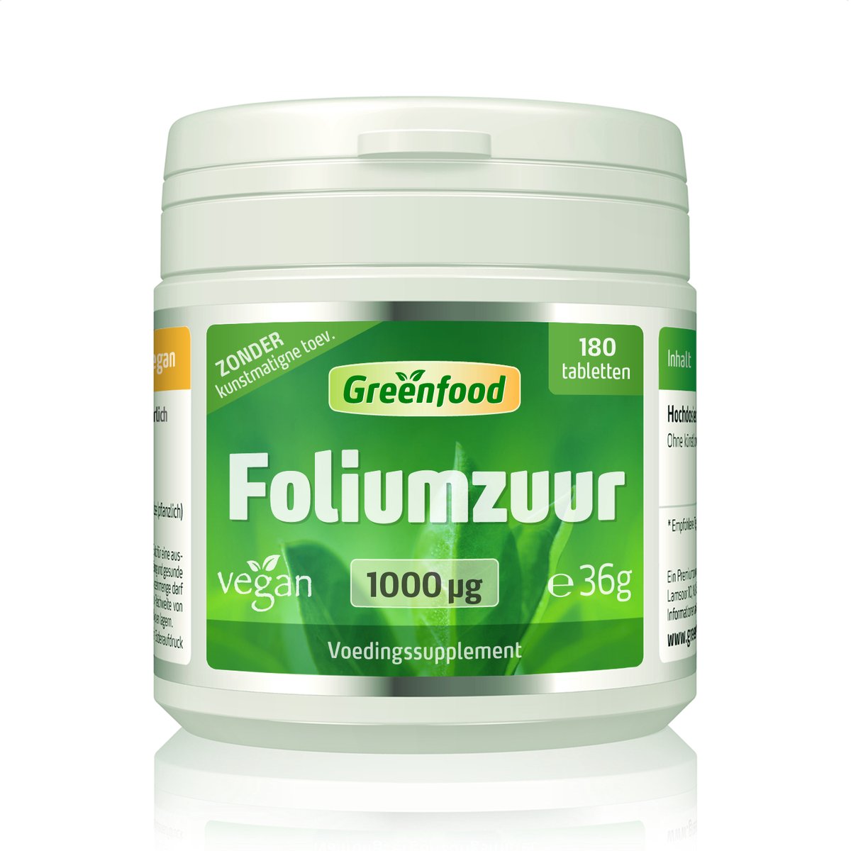 Goedkoopste Greenfood Foliumzuur, 1000 µg, extra hoge dosis, 180 tabletten - Zonder kunstmatige toevoegingen. Zonder genetische manipulatie. Veganistisch.