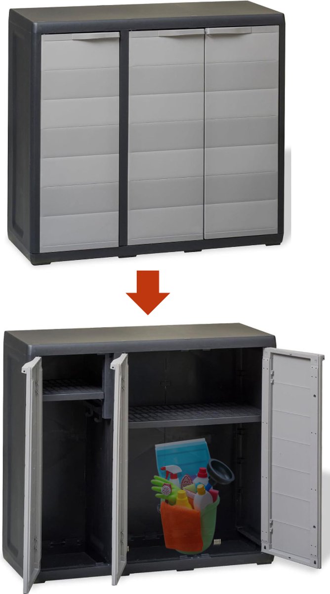 Merklooss Tuinkast Tuinkist Tuinkasten voor Buiten Tuinberging Kunststof 100x40x90cm Grijs met Zwart