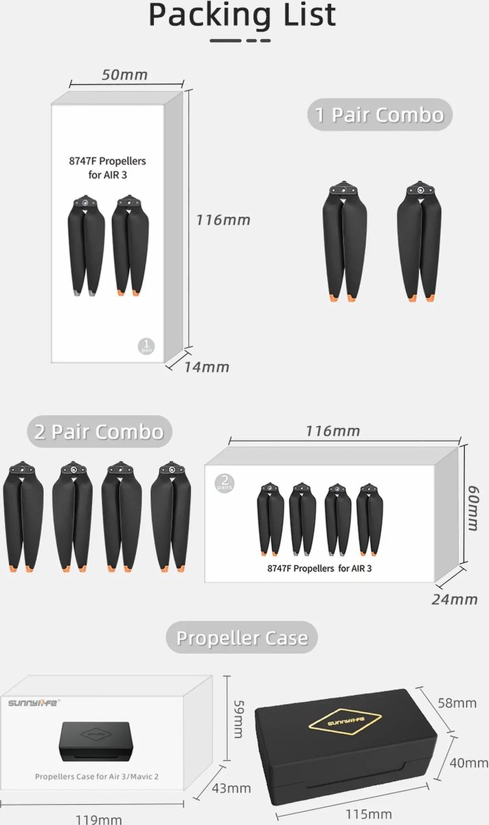 50CAL Low-Noise Drone Propellers Zilver Tip voor DJI Air 3 (1 paar / 2 propellers) thumbnail 5