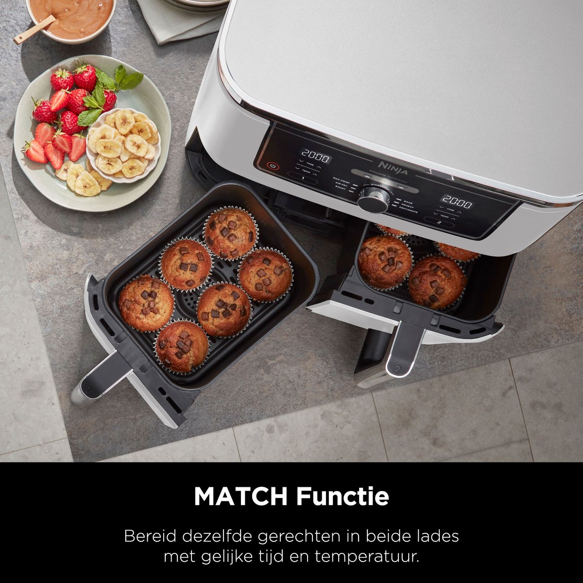 Afbeelding 2 van Ninja Foodi AF400EUWH Limited Edition Dubbele Airfryer XXL - Twee Kookvakken - 9.5 Liter - 2470 Watt - Dual Zone Technologie