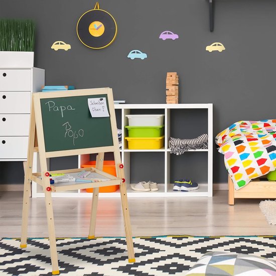 Relaxdays schoolbord kinderen, magnetisch, hoogte verstelbaar tekenbord, 81-104x45x42 cm, whiteboard & krijtbord, wit