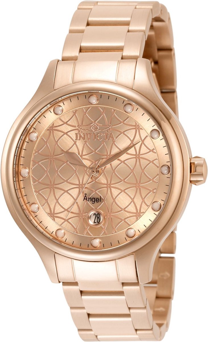 Invicta Angel 35826 Dames Horloge - Waterdicht - Analoog - Quartz Uurwerk - Roestvrij Staal met rosegouden Wijzerplaat - 38mm