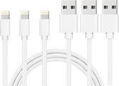 3x Lightning naar USB A Nylon Gevlochten Kabel Zilver Wit - 1 meter - Oplaadkabel voor iPhone 12 / 12 MINI / 12 PRO / 12 PRO MAX / 11 / 11 PRO / 11 PRO MAX / SE 2022 / SE 2020