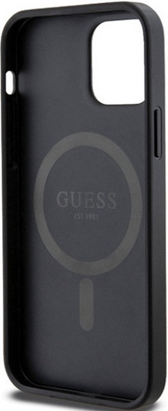 Guess GUHMP12MG4GFRK iPhone 12/12 Pro Coque rigide noire 4G Collection Cuir Métal Logo MagSafe