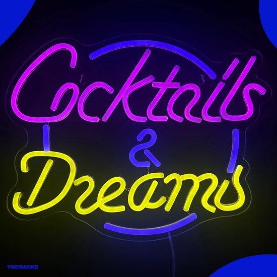 Neon Lamp - Cocktails & Dreams - Dimbaar - Incl. Ophanghaakjes - Neon Sign - Neon Verlichting - Neon Led Lamp - Wandlamp