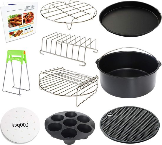 Foto: Air fryer accessoires xl 10 stks cupcake pan pizza pan siliconen bakbeker recept kookboek 100 stuks perkamentpapier phillips air fryer instant pot 5 3qt 6 8qt air fryer silicone pot