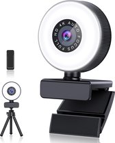 Sounix Webcam - 4k - Plug&Play - Streaming Webcam - Webcam met Ringlamp - Full HD - Zwart