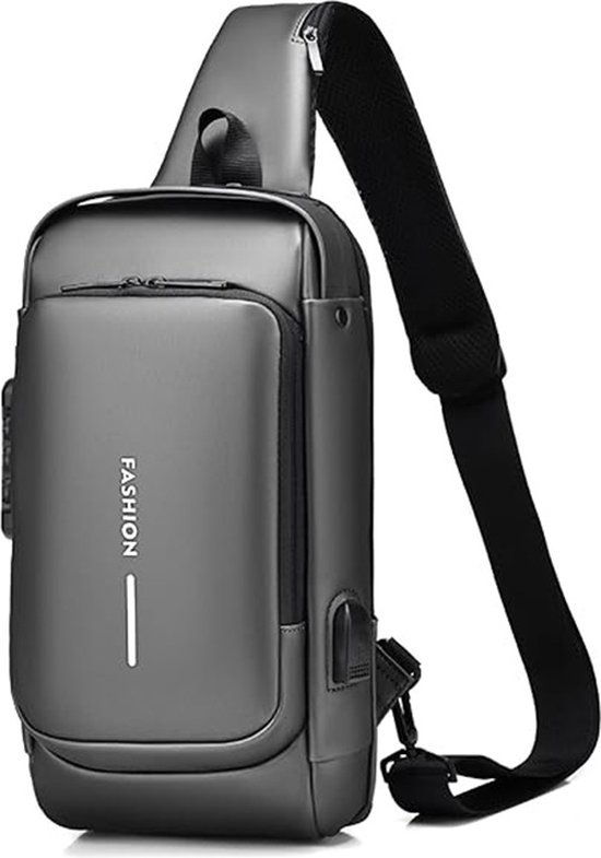 Sac de poitrine antivol pour homme - Sac à bandoulière - Pour homme - Avec port de charge USB - Étanche - Avec plusieurs poches