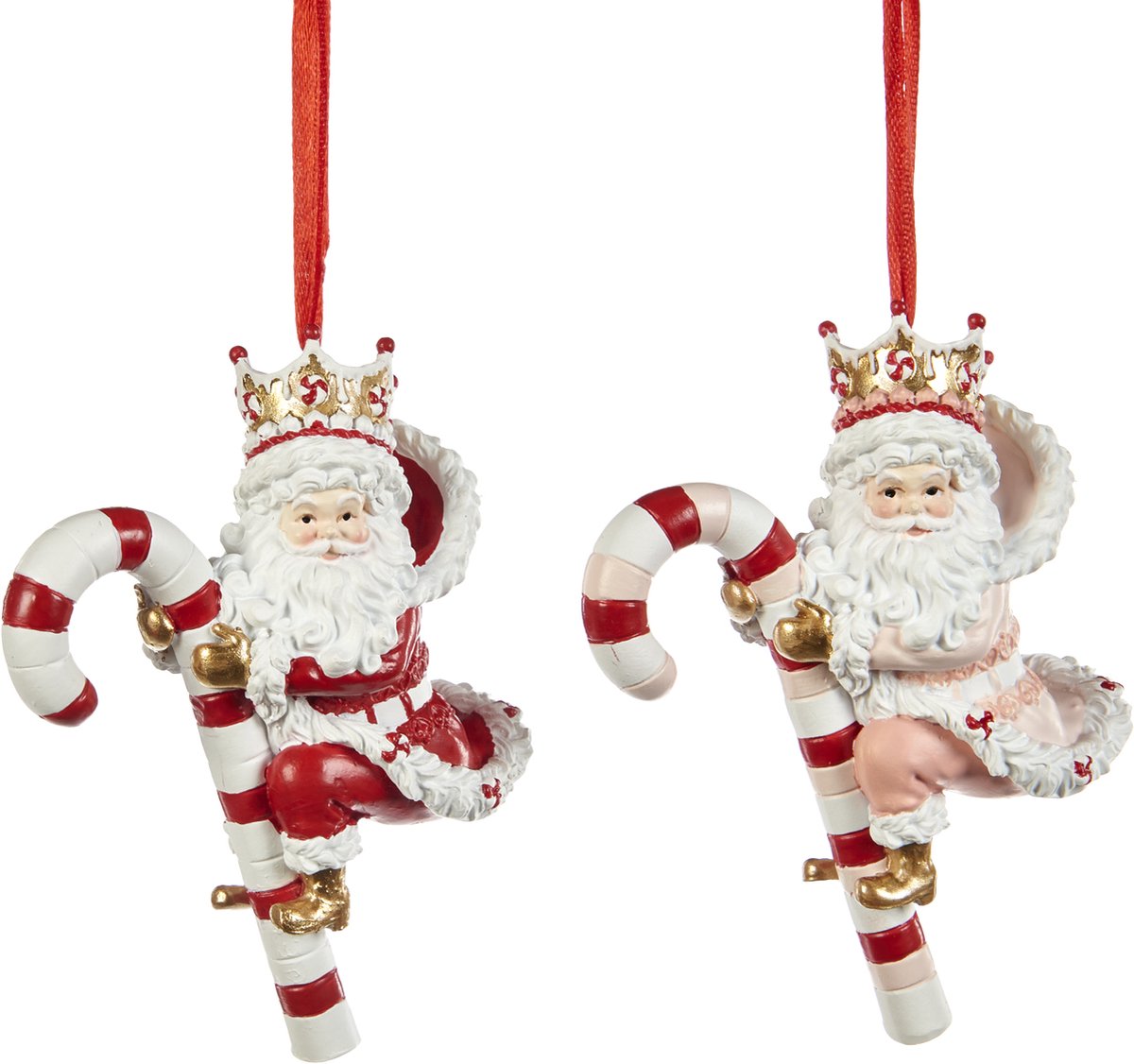 Goodwill M&G Kerstornament - Kerstman op zuurstok - set van 2 - rood roze wit - 10cm