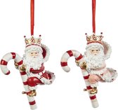 Viv! Christmas Kerstornament - Kerstman op zuurstok - set van 2 - rood roze wit - 10cm