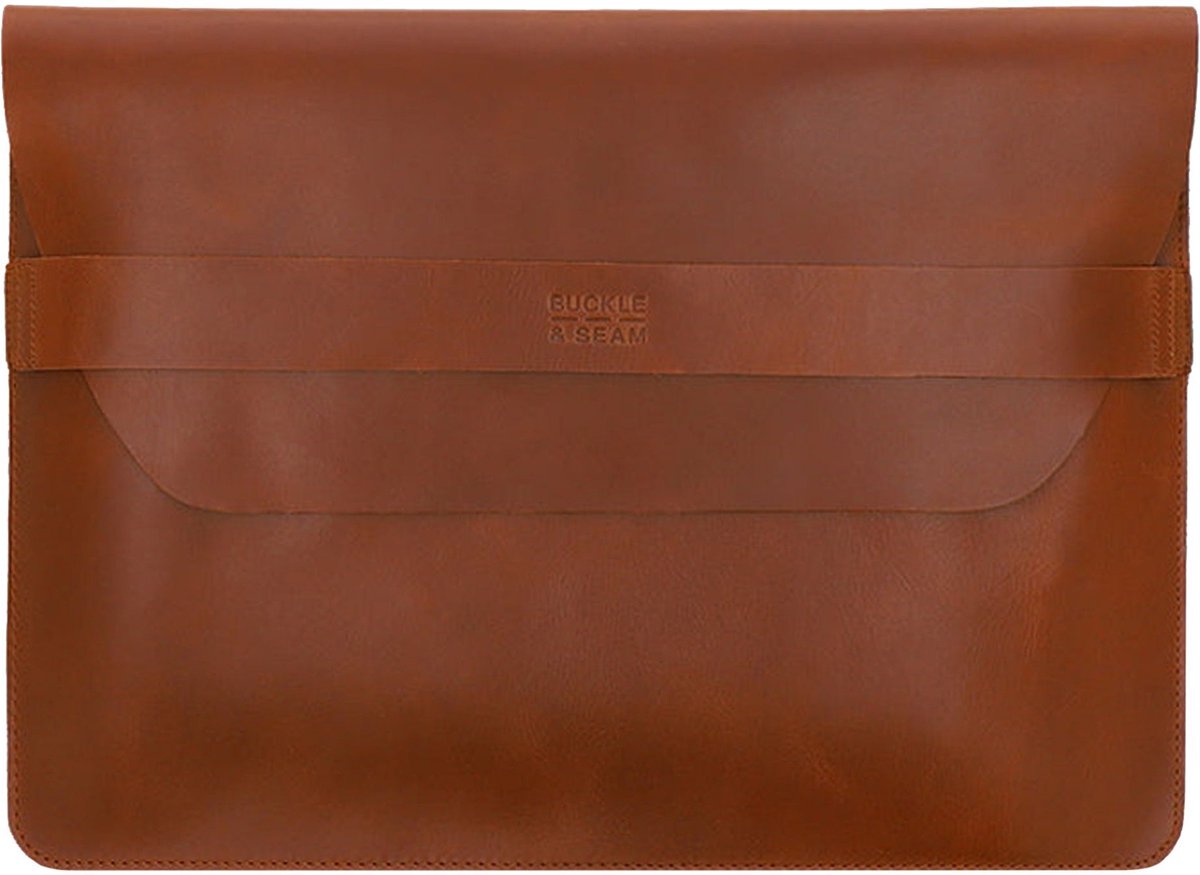 BUCKLE & SEAM Leren Laptop hoes met laptopvak Terra Leather Laptop Sleeve Cognac Bruine