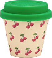 Quy Cup - 90ml Ecologische Reis Beker - Espressobeker “Ciliegia” met groen Siliconen deksel 7x7x7cm