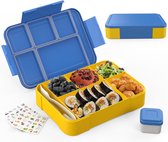 Kinderlunchbox met vakken 1300 ml, lunchbox voor kinderen, bentobox met 5 vakken bestekset, lekvrije lunchbox voor kleuterschool, school, picknick, excursies blauw