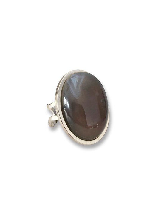 Zatthu Jewelry - N24SS716 Lyma statement ring met grijze agaat steen zilver
