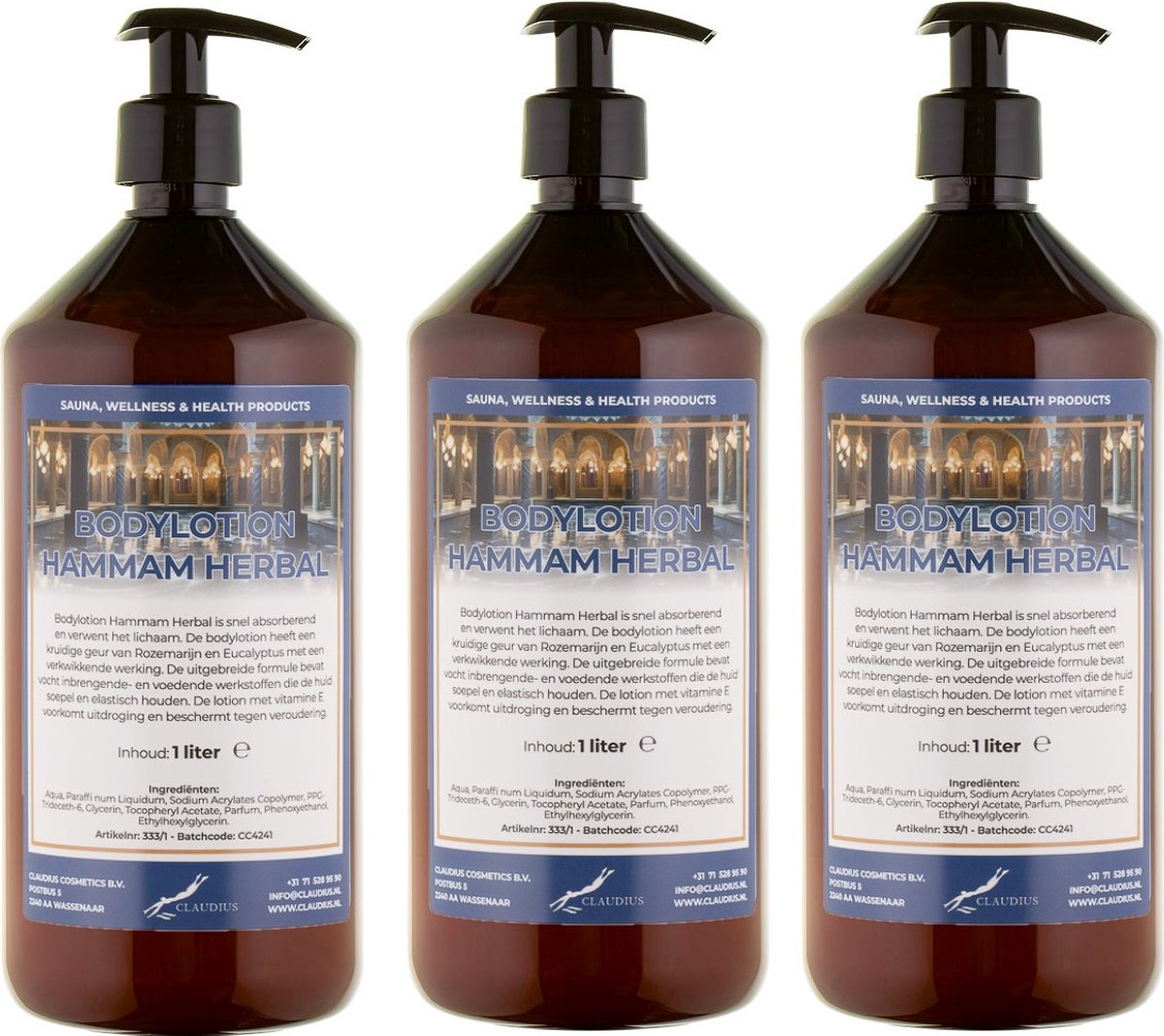 Bodylotion Hammam Herbal 1 Liter - met gratis pomp - set van 3 stuks